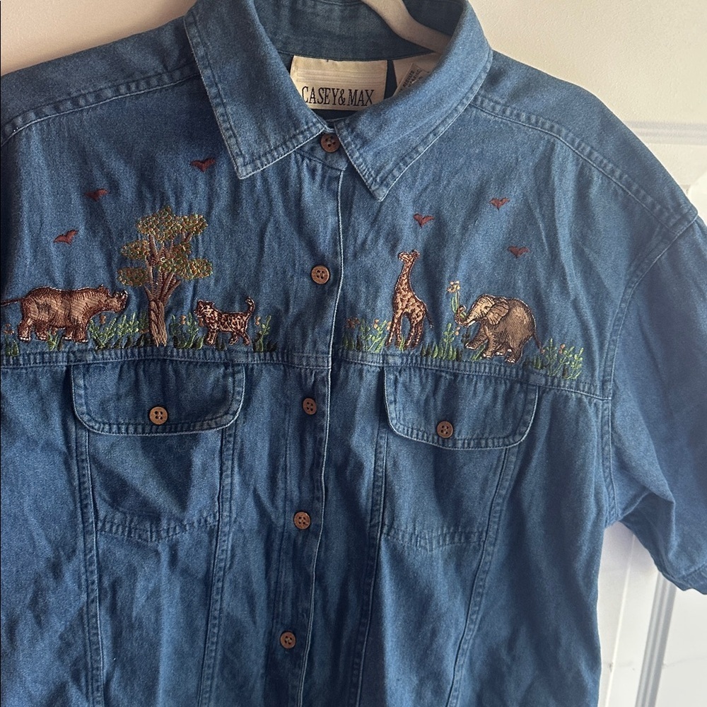 Vintage Blue Denim Safari Embroidered Blouse - Picture 2 of 5